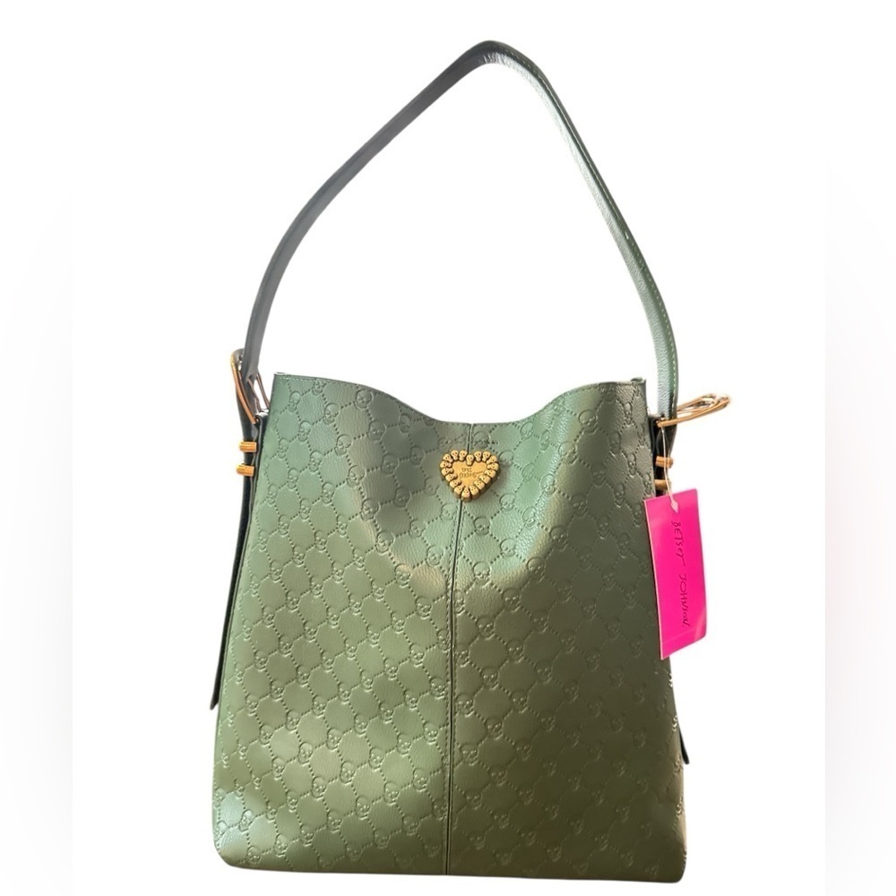 Betsey Johnson RARE Xomillie Skulls Green Tote/Shoulder Bag